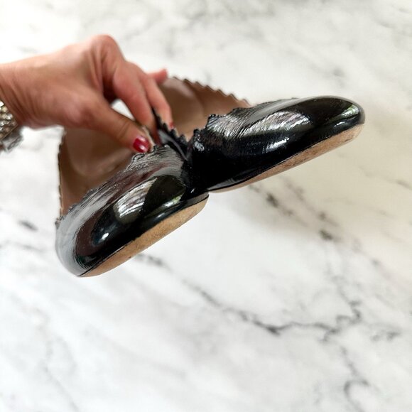 Chloe Womens Black Patent Leather Scalloped Low Block Pumps - Picture 6 of 9
